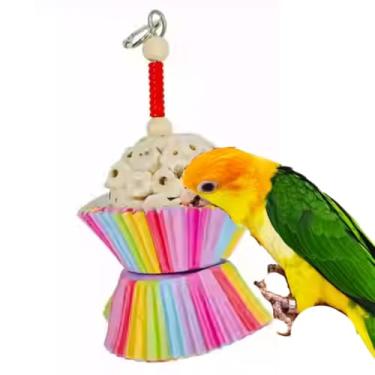 Imagem de Brinquedos de mastigar para pássaros, bolas de sola natural, brinquedo de pássaro de madeira feito à mão, leve, copos de bolo de grau de padaria, bola de madeira sola desfiável, brinquedo de mastigar