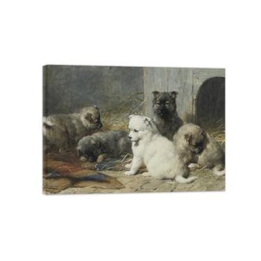 Imagem de Pintura famosa impressa em tela-Imagem decoração-Arte parede animais para Sala de estar(filhotes doces) 50x70cm-19x27in Lona Envolto