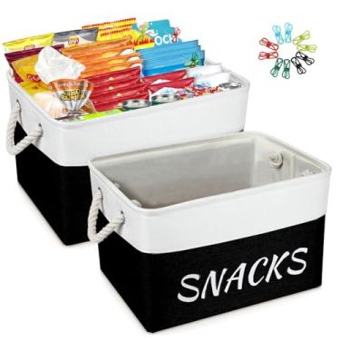 Imagem de XQLIVE Organizador De Lanches Para Despensa, Cesta Decorativa Com 10 Clipes Salgadinhos, Mesa, Dobrável Prateleira Escritório, Cozinha E Muito Mais (Preto, Médio - Pacote 2)