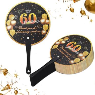 Imagem de 50 peças de fãs de aniversário, ventiladores de plástico a granel, fãs de aniversário de 60 anos para convidados, obrigado por comemorar conosco Lembranças de aniversário ventilador com alça (60º