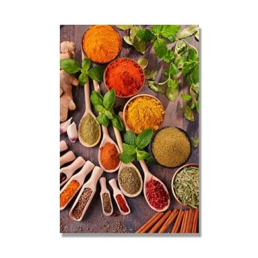 Imagem de Arte de parede colorida em tela para especiarias e colher de tempero | Decoração de cozinha vintage | Arte moderna para casa e sala de jantar (especiarias mistas 28). 60 x 90 cm - 23,7 x 35,5 pol sem