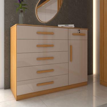 Imagem de Cômoda Fleur 1 Porta 6 Gavetas Cinamomo/Off White - Panorama Móveis