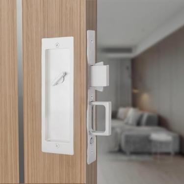 Imagem de Hoconnie Trava de privacidade para porta de bolso, trava de alça embutida, puxadores invisíveis com puxador de borda para portas de bolso, portas deslizantes, portas dobráveis (prata)