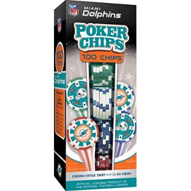 Imagem de MasterPieces fichas de pôquer NFL Miami Dolphins 100 peças, cores do time, tamanho único (MID3120)