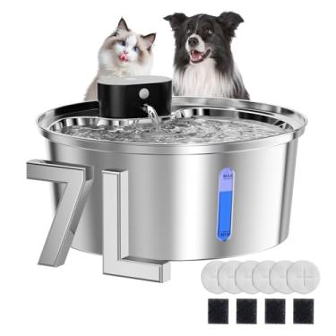 Imagem de Aetherika Bebedouro Sem Fio Para Cães De Grande Porte, Tigela Água Aço Inoxidável 7L/236Oz, Interno Gatos Com Bateria 6000Mah E Sensor Movimento, 6 Filtros, Bpa