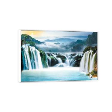 Imagem de MUHJDYC Paisagem quadros arte mural - lago cascata montanha - natureza impressões em tela - moldura branca imagem decoração sala de estar modernos 120 x 80 cm