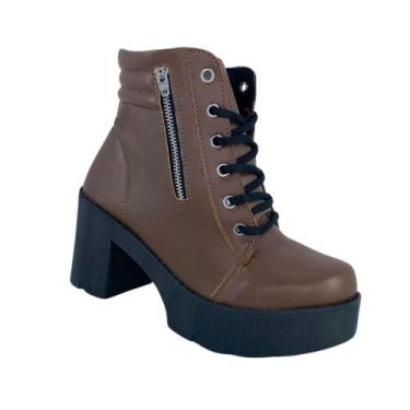 Imagem de Bota Tratorada Feminina de Salto com Cano Médio - GLADS, Marrom, 38