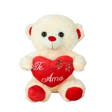 Imagem de Pelúcia Urso com Coração Maria's Baby, 30 cm, Cor Palha, Enchimento de Silicone, Material 100% Poliéster