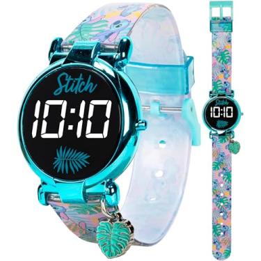 Imagem de Accutime Relógio de pulso infantil Disney Lilo e Stitch azul com LED de quartzo digital para meninos, meninas, crianças com personagem multicolorido azul e pingente pendurado (modelo: LAS4033AZ), Azul, Relógio de pulso digital