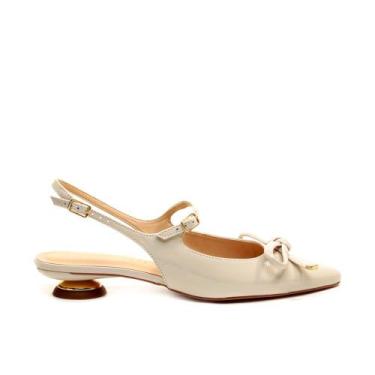 Imagem de Slingback Couro Off White Salto Baixo Cecconello 2645008-1, 37, Off wh
