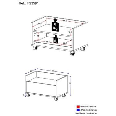 Imagem de Gabinete De Banheiro Com Rodízios 60 Cm Fg3591 Preto