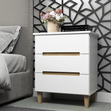 Imagem de Mesa Cabeceira 3 Gavetas Logan Mambel Branco/olmo