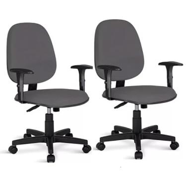 Imagem de Kit 2 Cadeiras Diretor Giratória Relax Cinza Home Gourmet Braço Ajustável Tecido JSerrano Espuma D45 Madeira de Pinus