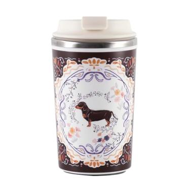 Imagem de 300 ml e 450 ml, 286.3 g e 430.9 g, aço inoxidável 304 e revestimento de cerâmica caneca de café interior, acompanha xícara de café com uma base de ventosa, abertura de tampa com um clique, dois