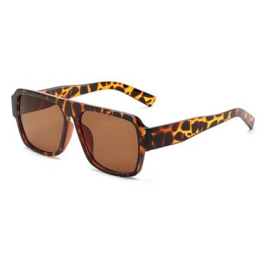 Imagem de FEISEDY Óculos de sol quadrados para mulheres e homens, retangulares, clássicos, armação grossa, óculos de sol UV400 B0166, Armação de leopardo e lente de chá, 57MM