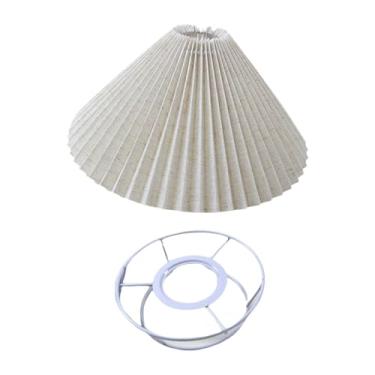 Imagem de Ioensy Luminária pendente de teto com abajur plissado, simples, para lustre, abajur pendente de sino, para casa, restaurante, quarto, Linho