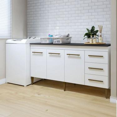 Imagem de Armário Multiuso Nova Iguaçu 3 Portas 3 Gavetas Branco - Kaki Móveis