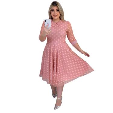 Imagem de Vestido Feminino Midi Manga Princesa Tule Romântico Com Gola Detalhes 