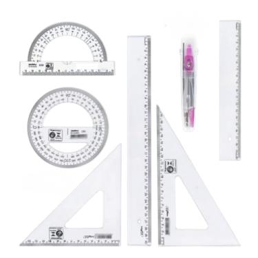 Imagem de Conjunto Escolar - Inclui RéGua Transparente de Geometria MatemáTica, Transferidor, Compasso(Rosa 7 pçs)