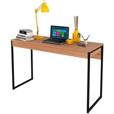 Imagem de Mesa Para Escritório Escrivaninha Estilo Industrial Amêndoa/preto