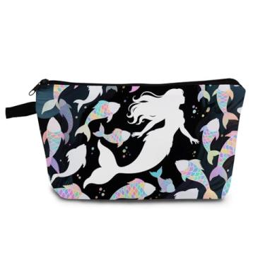 Imagem de YULUENZE Bolsa organizadora de perfil de sereia, fofa, pequena, com zíper, perfil de sereia, cosmética, presente de aniversário para mulheres amigas -2