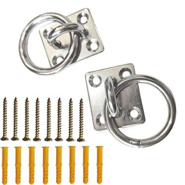 Imagem de Esmtoy-my Pacote com 2 fixadores quadrados de aço inoxidável M5 para montagem na parede e teto – placas de ancoragem à prova de ferrugem com parafusos e plugues de plástico para pendurar