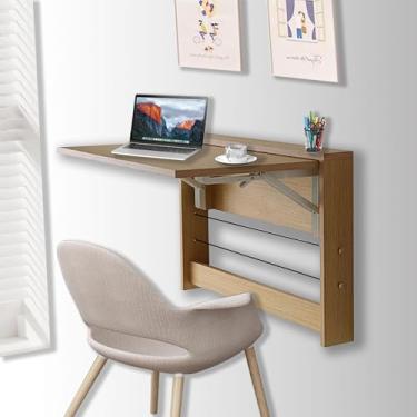 Imagem de Mesa dobrável montada na parede, mesa dobrável para parede, mesa flutuante para estudo, mesa suspensa funcional para escritório em casa, quarto, cozinha de jantar (cor de madeira, ângulo reto, 80 x