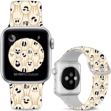 Imagem de Hepsun Pulseira de Halloween Ghostface compatível com Apple Watch de 42 mm (séries 3 2 1) de 45 mm, 46 mm e 49 mm, pulseira de substituição de silicone macio compatível com iWatch séries 10, 9, 8, 7