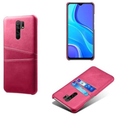 Imagem de Capas Compatível com Xiaomi Redmi 9 Prime,Caso de couro PU-Tampa de telefone a prova de choque com 2 slots de cartão,Proteção anti-impressão digital e anti-gota-Rose Red