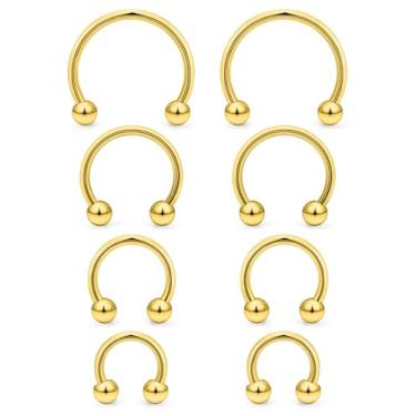Imagem de Vqoxaggi 8 peças anéis de septo 16G aço inoxidável nariz septo brinco ferradura sobrancelha lábio piercing joia para mulheres homens diâmetro interno 6 mm/8 mm/10 mm/12 mm, Metal, aço inoxidável