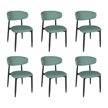 Imagem de Kit 6 Cadeiras De Jantar Lucy Estrutura Aço Carbono Laminado Preto Com Estofado Linho Verde