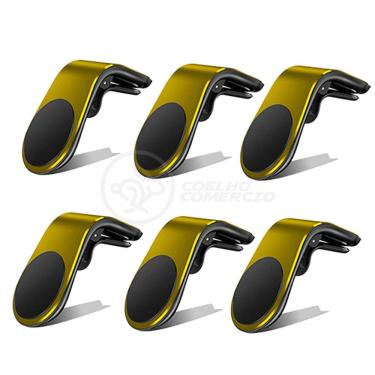 Imagem de Kit 6 Suporte Adaptador Magnético Veicular Universal Clip Car Holder De Carro Tipo L  - Dourado
