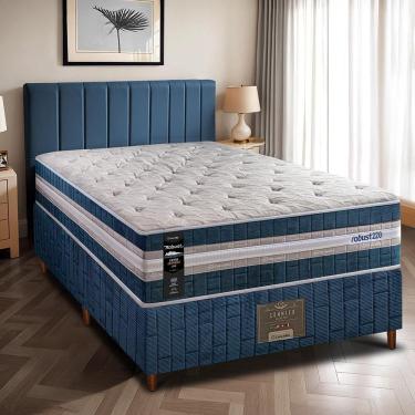 Imagem de Cama Box Solteiro Colchão + Box 88x188x70 com Molas Ensacadas Robust 220 Azul Cama inBox