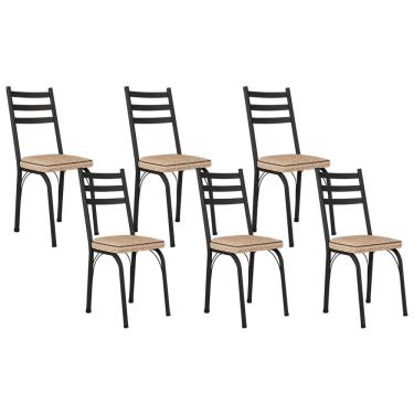 Imagem de Kit Com 06 Cadeiras 141 Preta Corino Rattan Artefamol