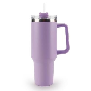Imagem de OCEANPAX Copo de 1,134 g com alça à prova de derramamento, caneca de café de viagem, copos de aço inoxidável reutilizáveis, adequados para porta-copos de carro sem canudo (lavanda roxa)