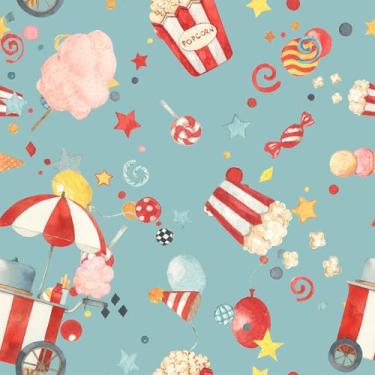 Imagem de VEELIKE Papel de parede vintage de circo descasque e cole pipoca doce papel de parede de algodão doce para quarto de crianças de 17,7 x 118 cm azul inspirado no carnaval papel de parede com tema de
