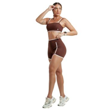 Imagem de Conjunto FitnesTop Alças Retas Shorts Cós Cintura Alto Zero Transparência Compressão Modelador UV50+-Feminino