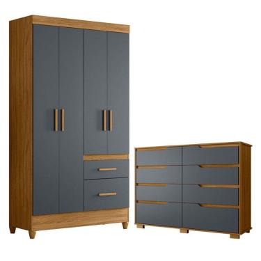 Imagem de Guarda Roupa Solteiro Madri e Cômoda Georgia Freijó Cinza - Moval