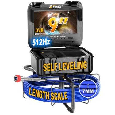 Imagem de anysun Câmera De Esgoto Anysun Autonivelante Com Sonda De 512 Hz, Haste De Pressão De 7 Mm De Espessura, Marca De Comprimento, Cartão De 32 Gb, Monitor Hd De 9'' Com Dvr, Escopo De Esgoto De 165 Pés