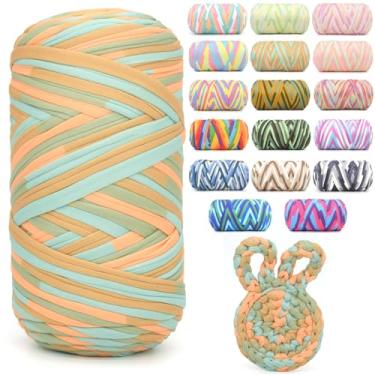 Imagem de Camiseta de 400 g para crochê, arco-íris, tecido elástico macio, grosso, grosso, fio de crochê para crochê, tricô iniciante, tricô à mão, para bolsa/artesanato faça você mesmo/decoração de casa