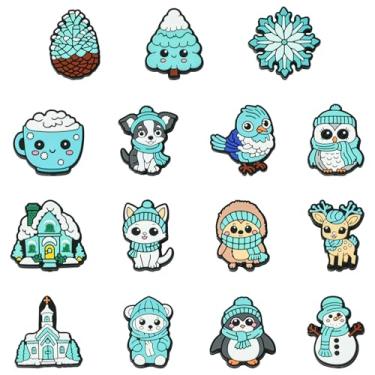 Imagem de Stiesy 15 contas azuis de silicone temáticas de inverno fofas gato cachorro floco de neve espaçador de silicone contas de artesanato para pulseiras faça você mesmo, colar, joias, chaveiro, caneta