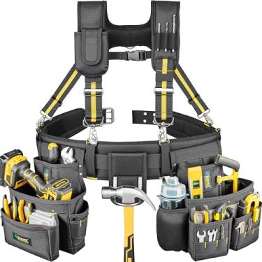 Imagem de Bravex Suspensórios de cinto para ferramentas – Pro Ultra antidesgaste 20 sacos estilo Y 5 combo bolsa de ferramentas para aventais para emolduradores, carpinteiro eletricista 1200D nylon balístico