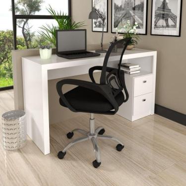 Imagem de Mesa para Escritório 2 Gavetas ME4130 com Cadeira para Escritório Diretor Tela Mesh Tok 3310 Branco/Preto
