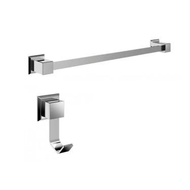 Imagem de Kit com Porta Toalha de Banho 62cm e 01 Cabide Cromado Ducon Metais Cromado