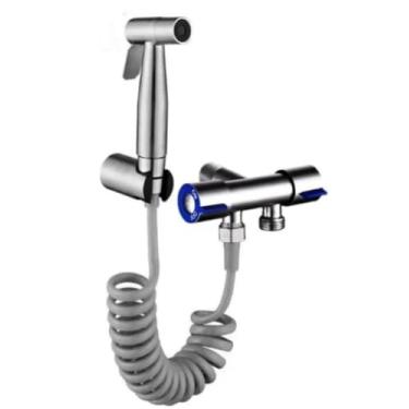 Imagem de Ducha Higiênica Chuveirinho Completa 2 Saidas de ½ Para Banheiro 1/4 De Volta 100% Metal Aço Inox