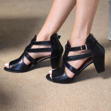 Imagem de Sandália em Couro Ankle Boot Sophia Preta - Amo Calçados, 35