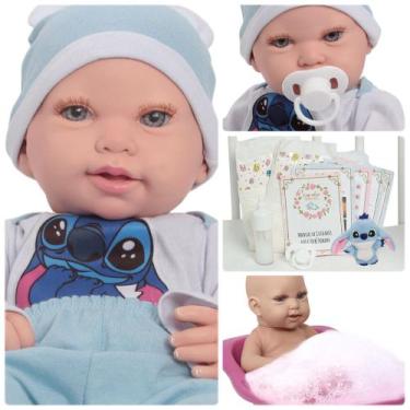 Imagem de Bebê Reborn Boneca De Silicone Carequinha Roupa Stitch Fofa - Cegonha 