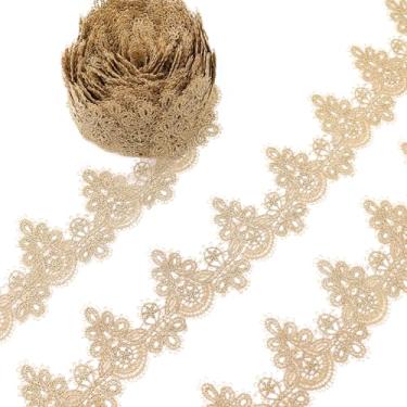 Imagem de AIETSYEI Fita bordada metálica com acabamento em renda dourada de 9,8 metros para vestidos de noiva, decoração de bolos, artesanato de costura (6,3 cm)