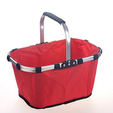 Imagem de Cesta de piquenique dobrável isolada à prova d'água para acampamento ao ar livre, compras, armazenamento de alimentos e uso em viagens (vermelha)