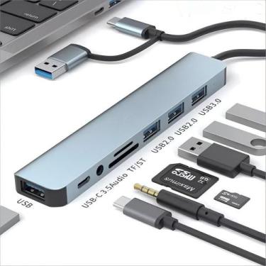 Imagem de Hub USB C Extensor Adaptador 8 Em 1 Com Leitor de Cartão SD TF Usb 3.0